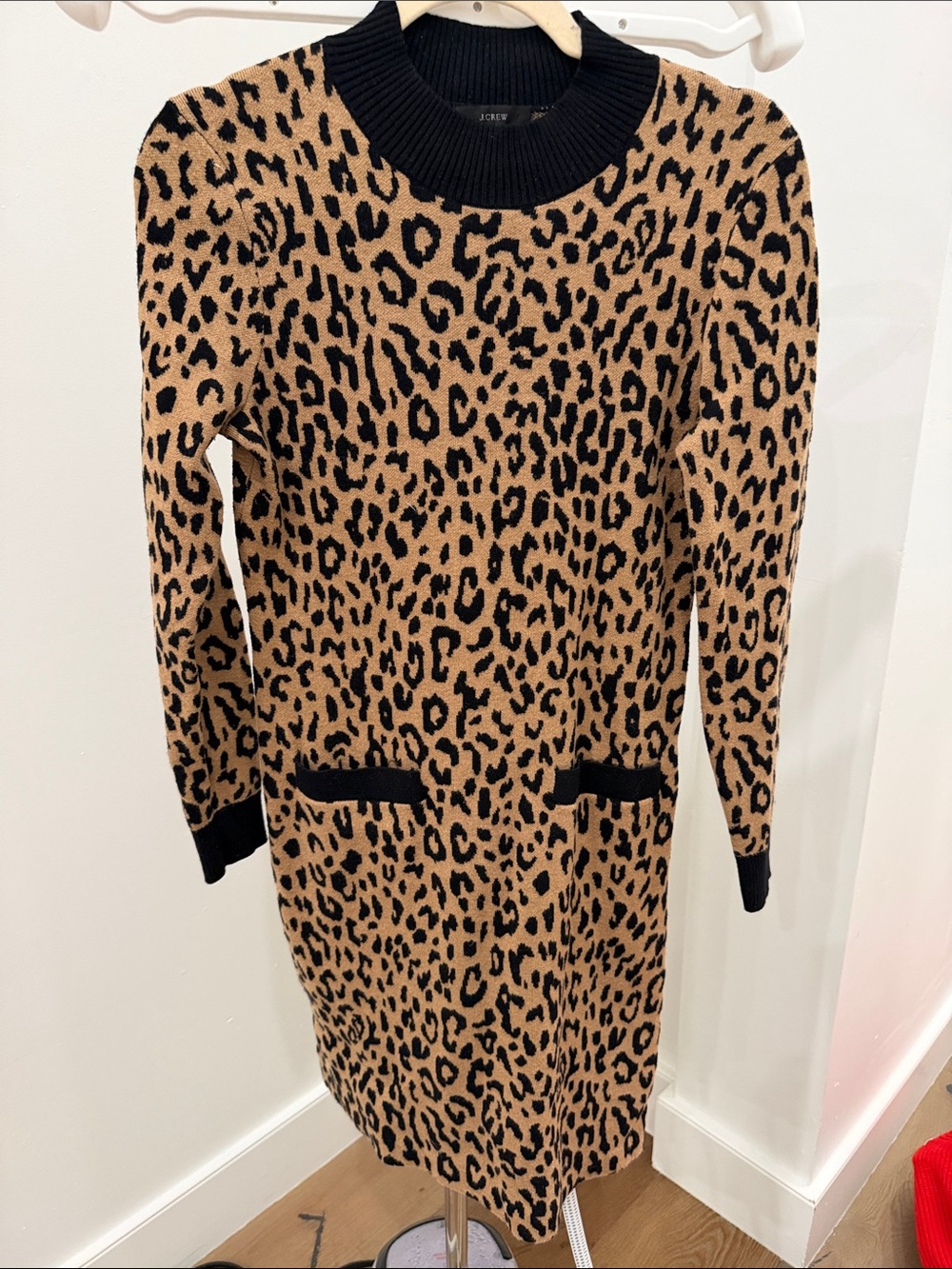 J. Crew Leopard Print Long Sleeve Sweater Dress in Tan and Black